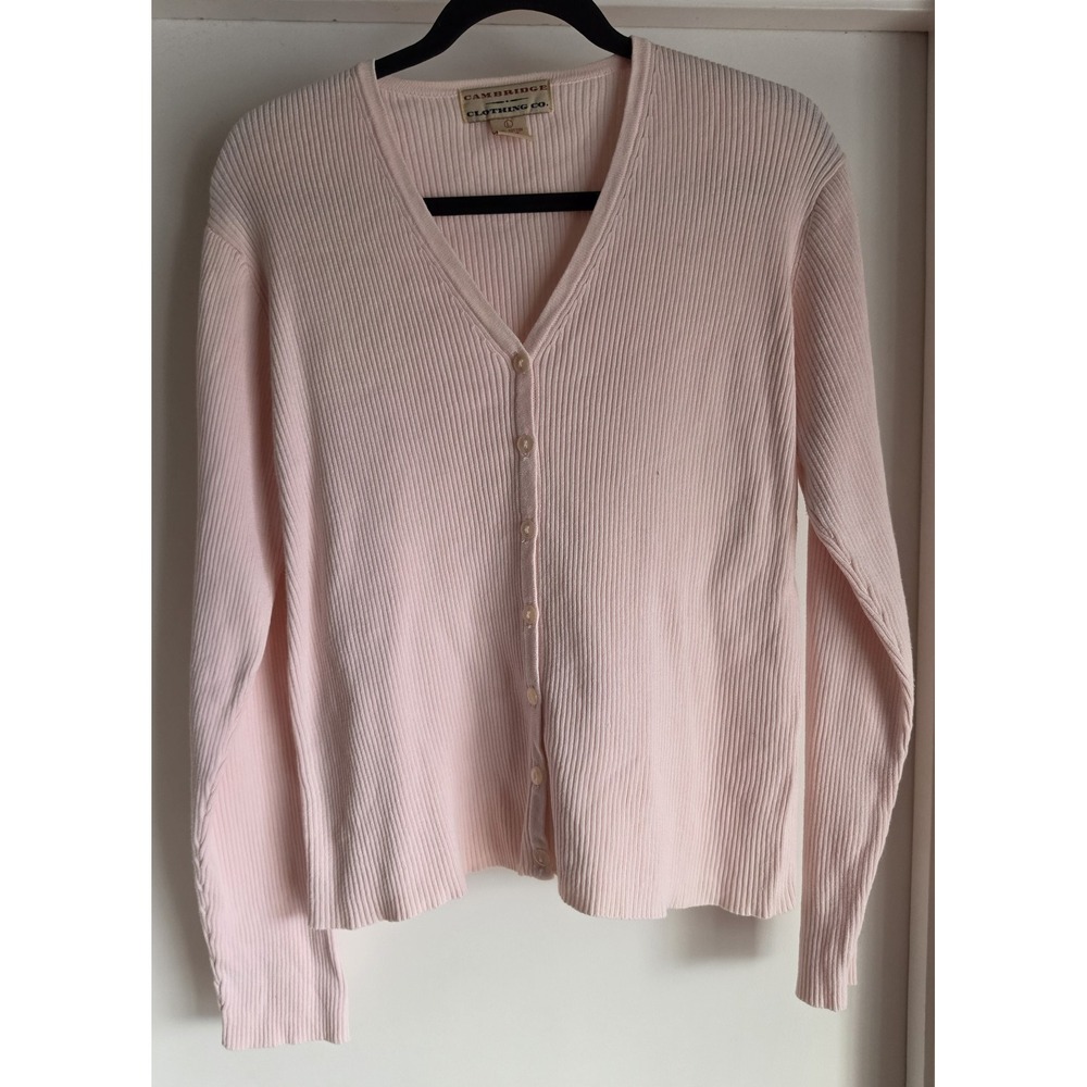 Cambridge Clothing Co. Cardigan L Pink Cotton V-Neck Long Sleeve Sweater Vintage